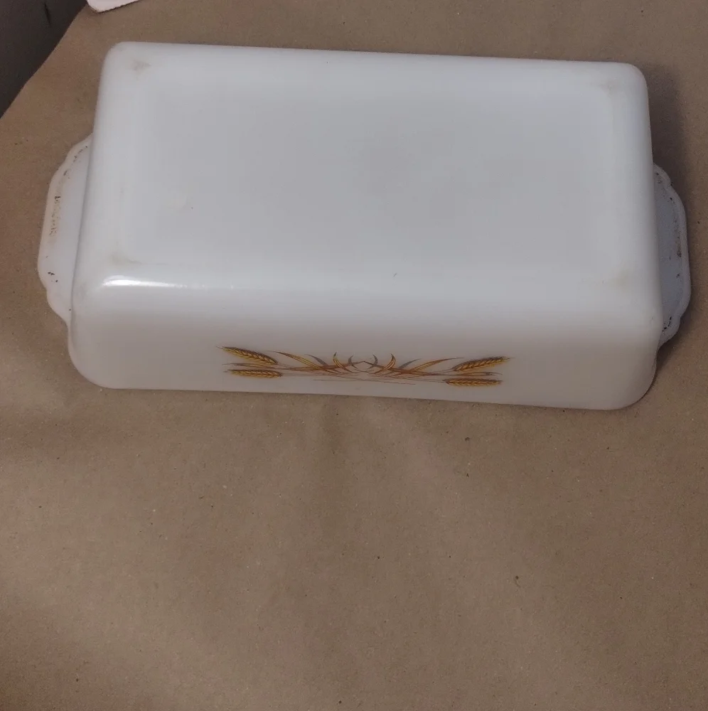 Vintage Fire King Wheat Pattern Milk Glass Loaf Pan Baking Dish